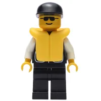 Policeman, Black Vest with Badge and Pockets, Black Cap, Yellow Life Vest, Sunglasses