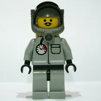 Fireman, Light Gray Fire Suit with Gauge and Pocket, Dark Gray Helmet with Breathing Apparatus, Moustache