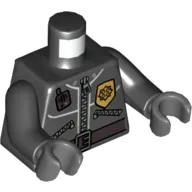 Torso Leather Jacket, Gold Police Badge, Radio, Belt / 'POLICE' Print on Back Print, Black Arms, Dark Bluish Gray Hands