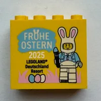 Brick 2 x 4 x 3 with 'FROHE OSTERN 2025 LEGOLAND Deutschland Resort' print