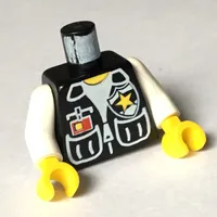 Torso Police Vest, White Shirt, ID, Yellow Star Badge Print, White Arms, Yellow Hands