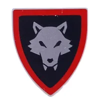 Shield Triangular with Silver Wolf on Black Background, Red Border Print