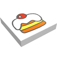 Tile 2 x 2 with Fabuland Cake, Icing and Red Cherry Print