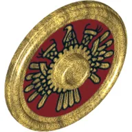 Shield Round with Stud and Raised Rim with Dark Red and Black Aztec Quetzal Print