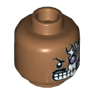 Minifig Head Two-Face (Harvey Dent), Dual Sided, Moustache, Skeleton with Lavender Eye, Torn Nougat, Angry / Scared Print [Hollow Stud]