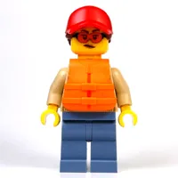 Tan Torso, Sand Blue Legs, Sunglasses, Red Cap, Orange Life Vest