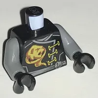 Torso Robe Gold Ghost Emblem, Dark Bluish Gray Sash / Asian Character and Wings on Back Print, Dark Bluish Gray Arms, Black Hands