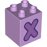 Duplo Brick 2 x 2 x 2 with Medium Lavender 'X' Print