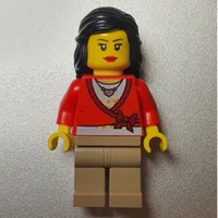 Woman, Cardigan Tied with Bow and Necklace, Dark Tan Legs, Black Hair