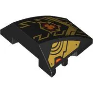 Brick Wedged, Curved 4 x 3 No Studs with Gold Decorations, Dark Red/Bright Light Orange Symbol print