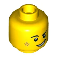 Minifig Head, Eyebrows, White Pupils, Cheek Scuff, Lopsided Grin Print