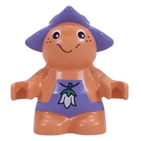 Duplo Figure Little Forest Friend, Male, Medium Violet Overalls with White Flower Necklace Print (Toot Bluebell)