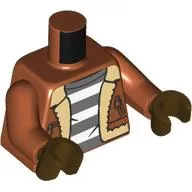 Torso, Jacket, Tan Fur, Dark Bluish Grey/White Stripes Prison Shirt print, Dark Orange Arms, Dark Brown Hands