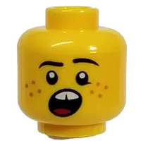 Minifig Head Newspaper Kid, Freckles, Open Mouth Screaming, Teeth print