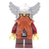Dwarf, Dark Orange Beard, Metallic Silver Winged Helmet, Printed Beard