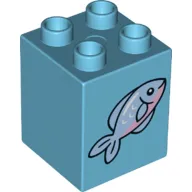 Duplo Brick 2 x 2 x 2 with Fish with Pink Belly Print