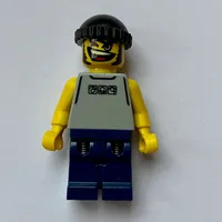 Basketball Player, Light Gray Torso and Dark Blue Legs, Black Hat