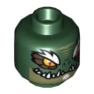 Minifig Head Crominus, Dual Sided, Crocodile with Dark Brown Eye Borders, White Eyebrows, Wide Eyes / Narrow Eyes Print [Hollow Stud]