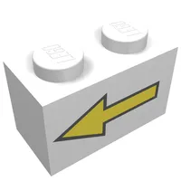 Brick 1 x 2 with Yellow Left Arrow with Black Border Print