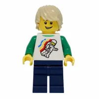 White Torso, Classic Space Figure, Dark Blue Legs, Tan Hair