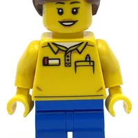 LEGO Employee, Yellow Torso, Blue Legs, Reddish Brown
