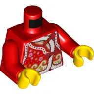 Torso Robe with White Fur Trim, Flowers, Golden Waves Print, Red Arms, Yellow Hands