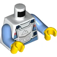 Torso Shirt, Bright Light Blue and Coral Stripes, White Chest Protector with Mountain Logo Print, Bright Light Blue Arms, Yellow Hands