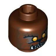 Minifig Head Werewolf, Orange Eyes and Sharp Teeth Print [Blocked Open Stud]