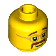 Minifig Head Hippie, Glasses, Brown Moustache and Eyebrows Print [Blocked Open Stud]