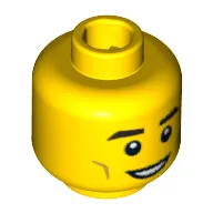 Minifig Head Ice Fisherman, Eyebrows, Cheek Dimples, White Pupils and Open Smile Print [Blocked Open Stud]