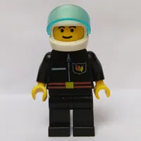 Fireman, Black Fire Jacket with Red Belt and Badge, White Helmet with Visor