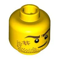 Minifig Head Mac McCloud / Lion Knight, Beard Stubble, Brown Eyebrows, Crooked Smile, White Pupils and Scar Print