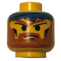 Minifig Head Bandit, Beard with Angry Brown Eyebrows, Moustache and Blue Bandana Print [Blocked Open Stud]