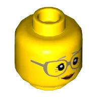 Minifig Head Mystake / Grandmother, Dark Tan Large Glasses, Gray Eyebrows, Peach Lips, Crows Feet (Old Woman) [Recessed Stud]
