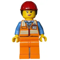 Worker - Orange Torso, Orange Legs, Red Helmet with Reddish Brown Hair