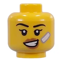 Minifig Head White Bandage, Nougat Lips, Neutral Stern / Crooked Smile