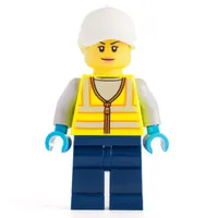 Woman, Vibrant Yellow Safety Vest, White Cap