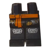 Hips and Black Legs with Orange Sash, Dark Bluish Grey Knee Caps, Tan Strap print