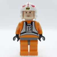 Luke Skywalker, Orange Rebel Pilot Outfit, Dark Bluish Gray Hips, Black Eyes