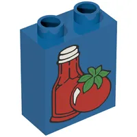 Duplo Brick 1 x 2 x 2 with Ketchup Bottle and Tomato Print