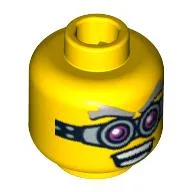 Minifig Head Crazy Scientist, Pink and Silver Goggles, Gray Eyebrows, Open Mouth with Teeth Print [Blocked Open Stud]