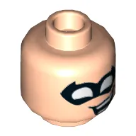 Minifig Head Robin, Dual Sided, Black Pointed Eyemask, Open Mouth Crooked Smile Print [Hollow Stud]