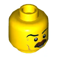 Minifig Head, Eyebrows, Crooked Brown Bushy Moustache Print