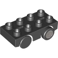 Duplo Car Base 2 x 4 with 2 Black Wheels and 2 Black Tires with Silver Hub Print