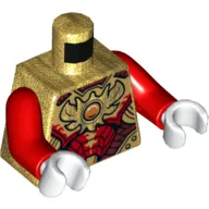 Torso Armor, Red, Dark Red, and Gold Plates with Orange Jewel 'Chi' Print, Red Arms, White Hands
