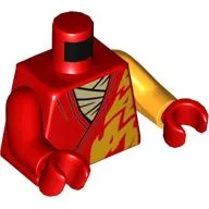 Torso, Odd Arms, Robe, Bright Orange Flames, Tan Shirt print, Left Bright Orange Arm, Right Red Arm, Red Hands