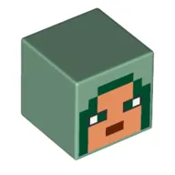 Minifig Head Special, Cube with Pixelated Nougat Face, Dark Green Eyes, Dark Red Lips Print
