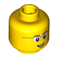 Minifig Head, Glasses with Gray Frame Sides, Brown Eyebrows and Open Smile Print
