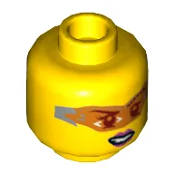 Minifig Head Caila Phoenix, Glasses with Orange Digital Lenses, Pink Lips, Lopsided Clenched Teeth Print [Hollow Stud]