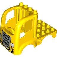 Duplo Car Body Truck 4 x 4 Flatbed with 4 Top Studs - Grille and Headlights and Hazard Stripes Print